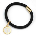 Black Lamb Leather White Medical Gold Charm Bracelet